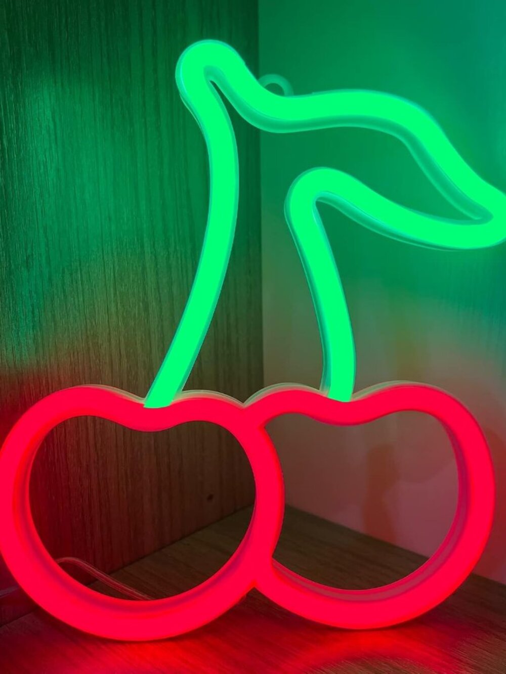 Cherry Neon Sign Red Green Cherries Neon Lights 7.5 * 8.9IN Cherry Neon Signs fo